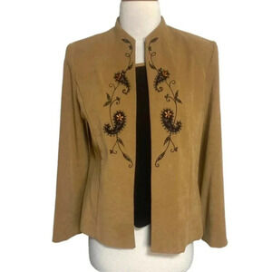 Studio I 6P boho tan faux suede +‎ paisley embroidery blazer + matching tank